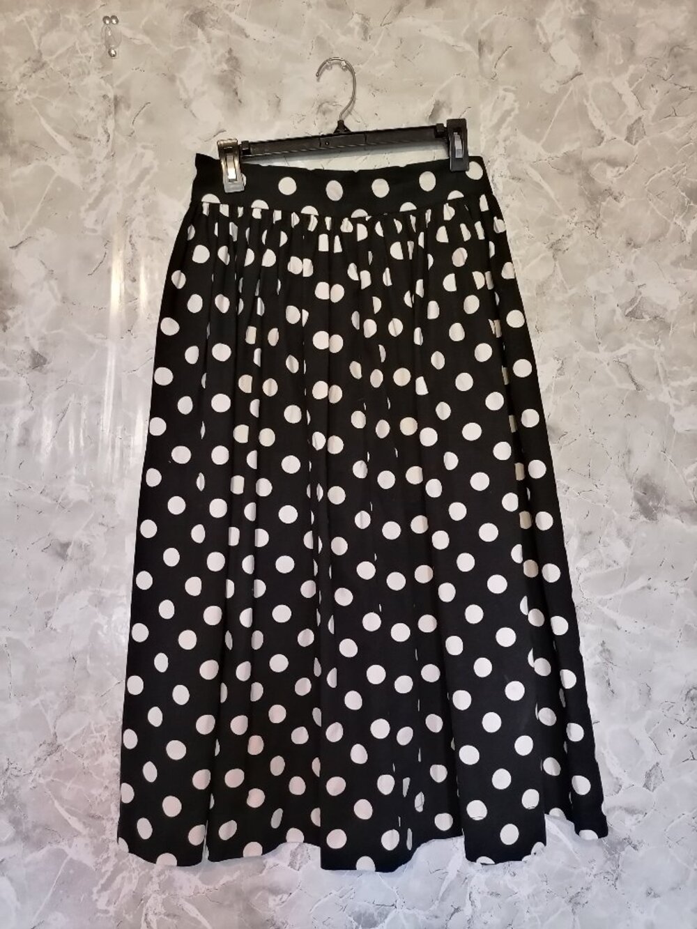H&M Women’s Skirt Cotton Black White Polka Dot Ziper A-line SIZE 8